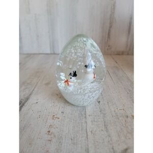 Vintage paper weight egg snowman glass‎ snow Xmas unique home decor